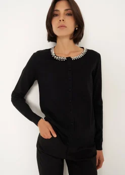 Camomilla Milano Cardigan-Cardigan Cody con strass e perle