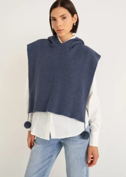Camomilla Milano Maglie-Mantella Mora con cappuccio e pon pon